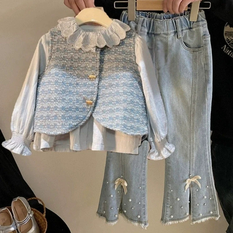Conjunto Infantil 3 Peças Colete e  Jeans
