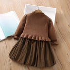 Vestido + Cardigan Infantil Tricô Ursinho