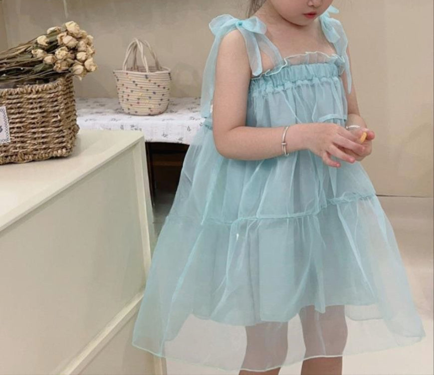 Vestido Infantil Tule Azul