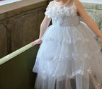 Vestido Infantil De Festa Prata                                                                                                                                              com Florzinhas