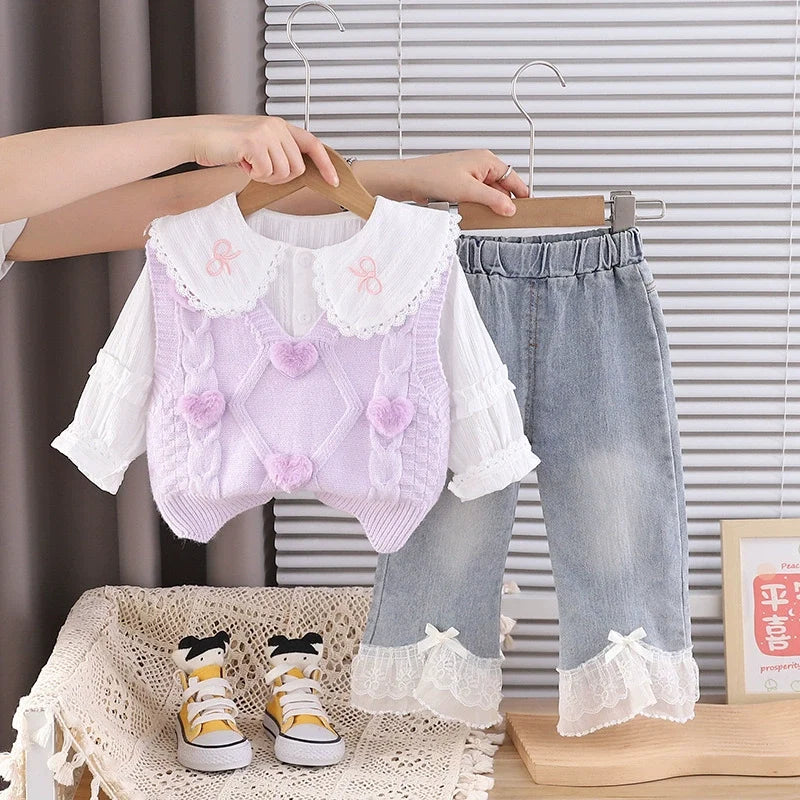 Conjunto Infantil Feminino 3 Peças Corações