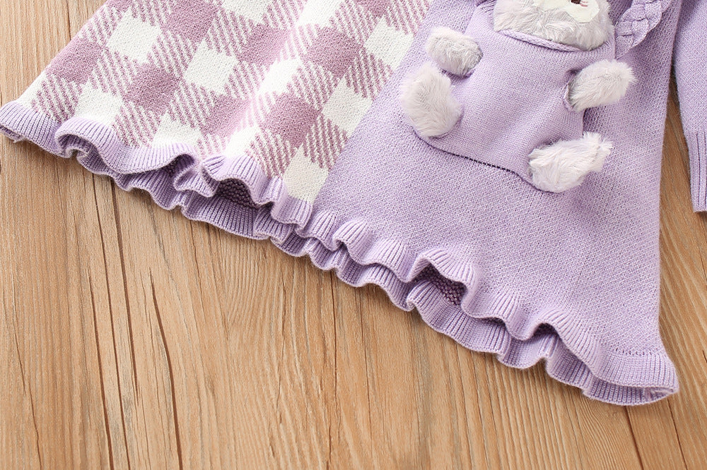 Vestido Infantil Roxo De Tricô Coelhinho
