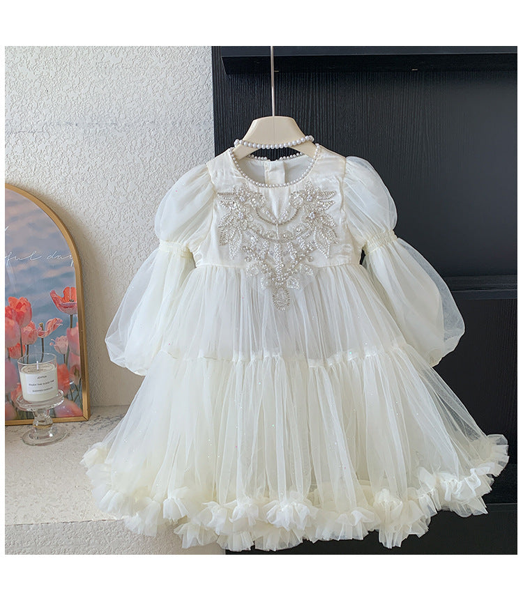 Vestido Infantil de Tule Pérolas