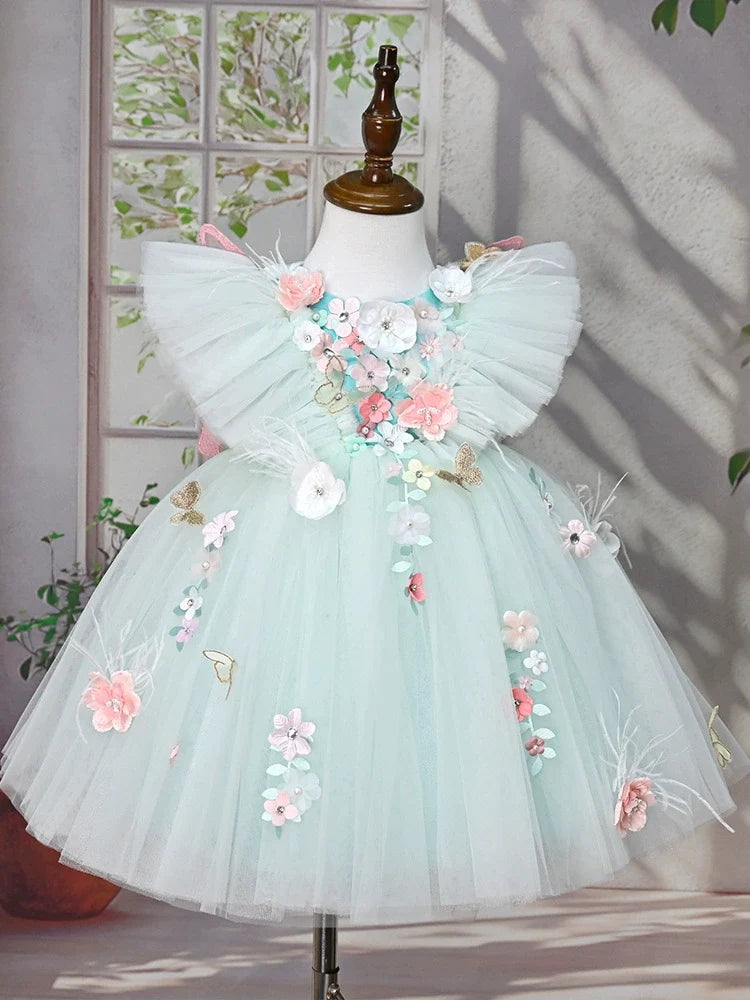 Vestido de Festa Verde Flores Encantado