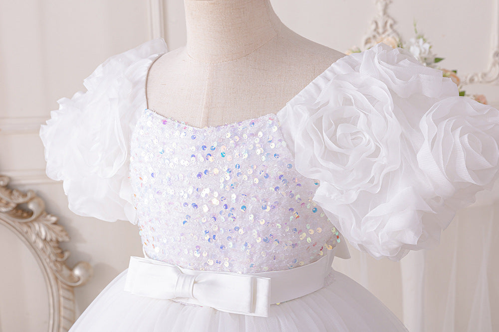 Vestido Infantil de Festa Flores e Lantejoulas