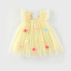 Vestido Infantil de Tule com Asas e Flores