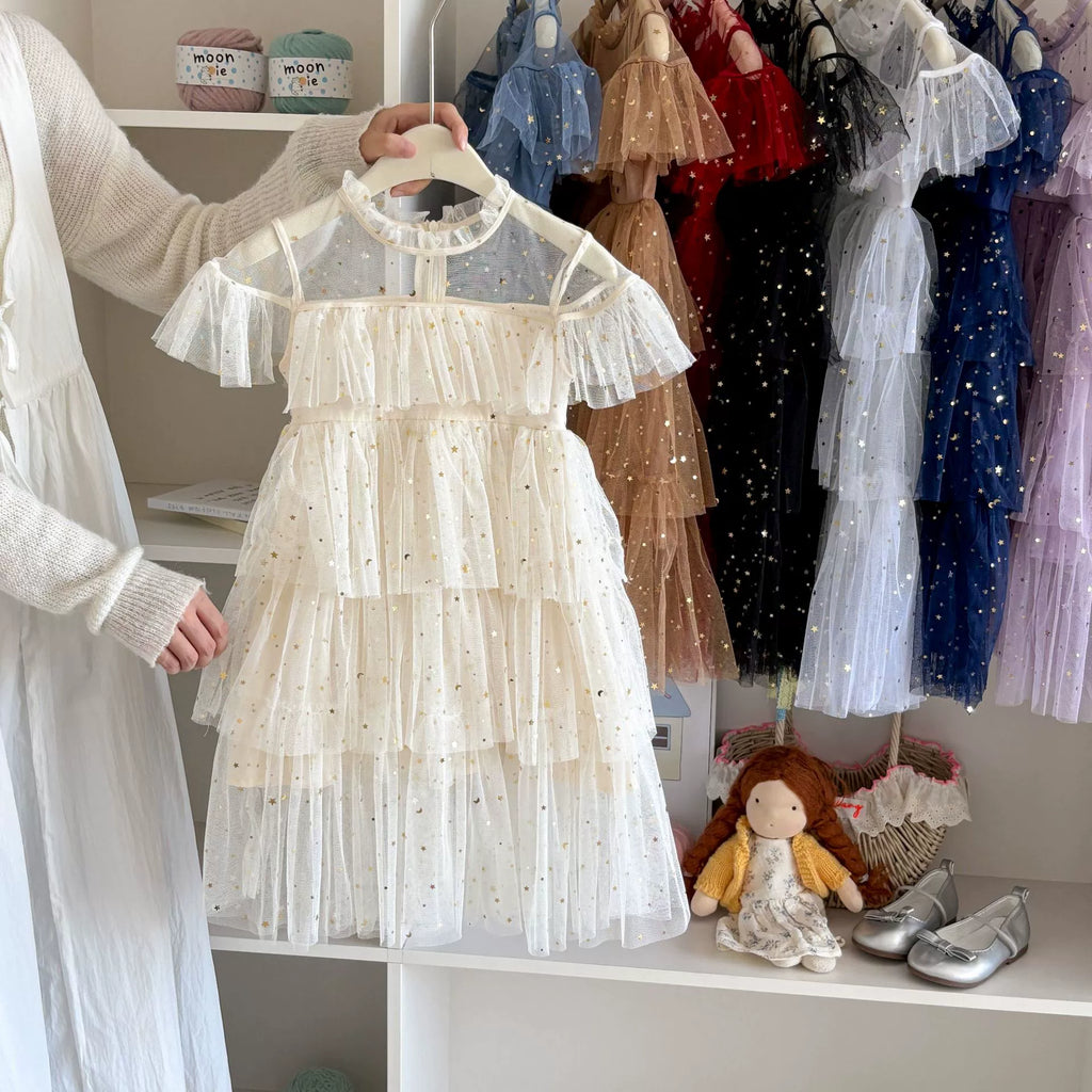 Vestido Infantil de Tule Estrelinhas