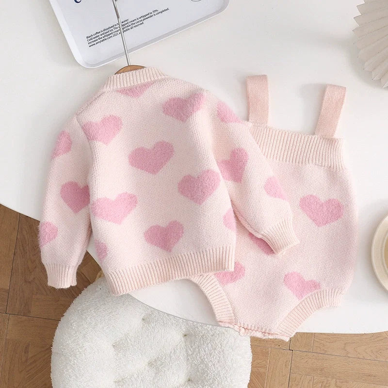 Conjunto Infantil Tricô Corações