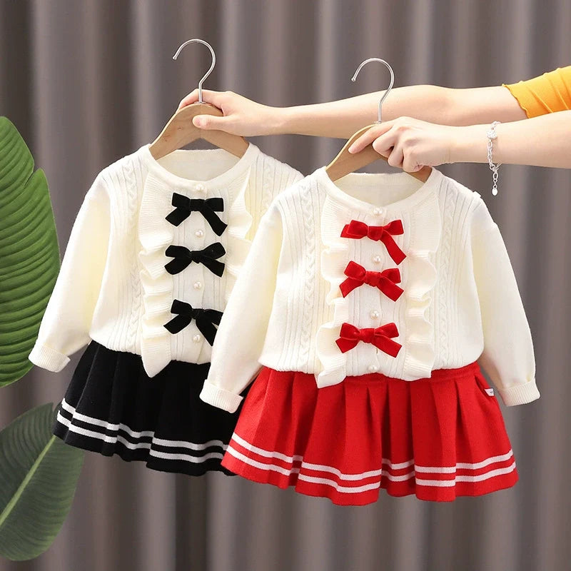 Conjunto Infantil Feminino de Tricô Lacinhos