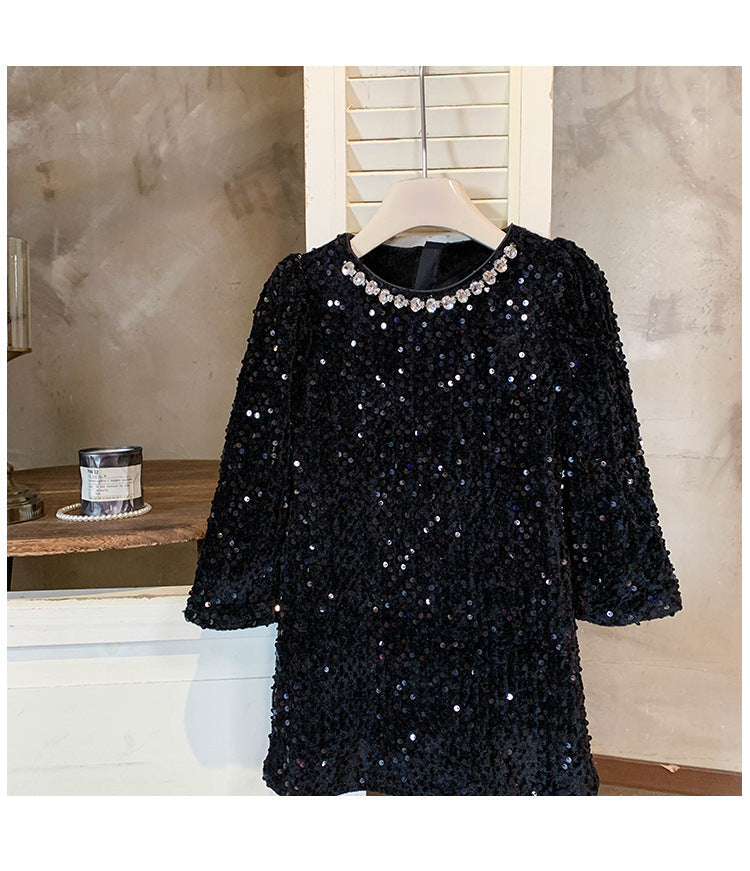 Vestido Infantil Preto de Lantejoulas