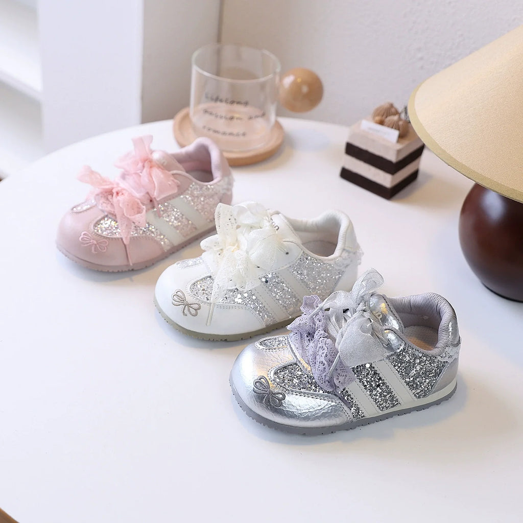 Tênis Infantil Feminino Strass Lacinhos