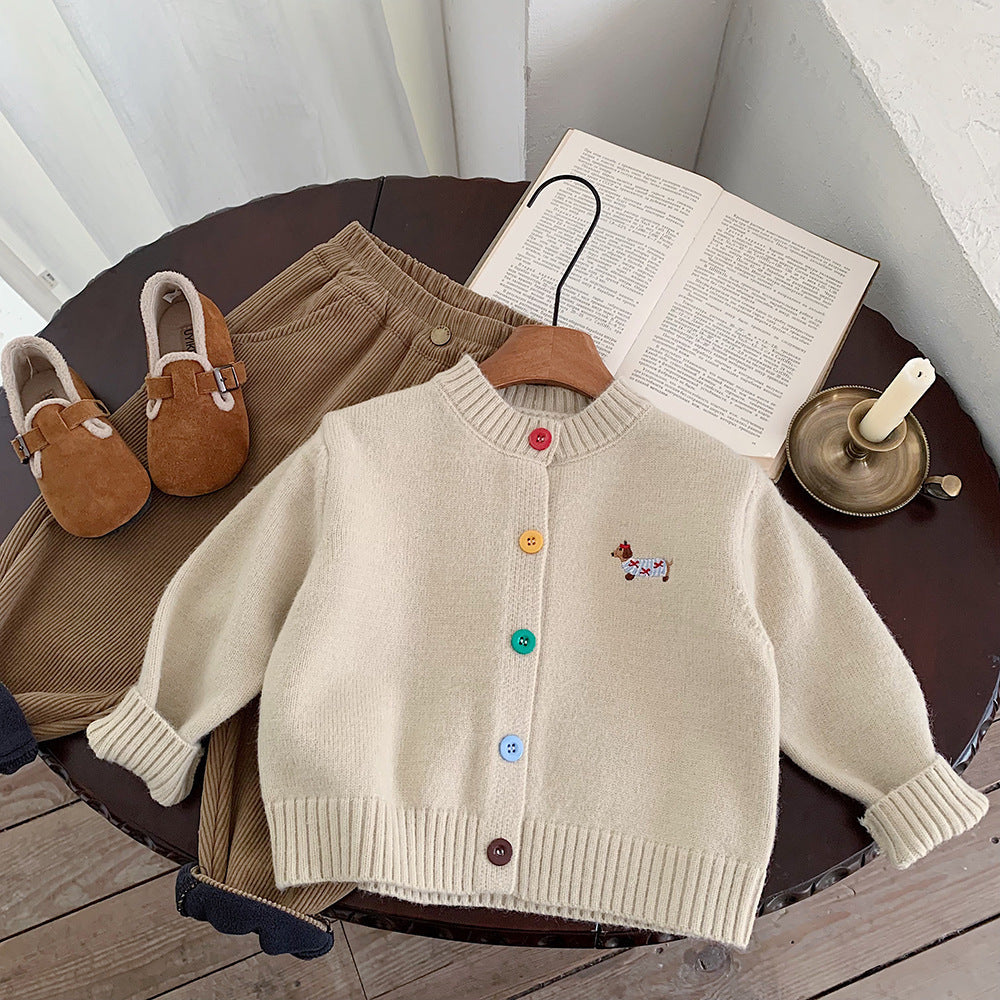 Cardigan Infantil Tricô Botões Cachorrinho