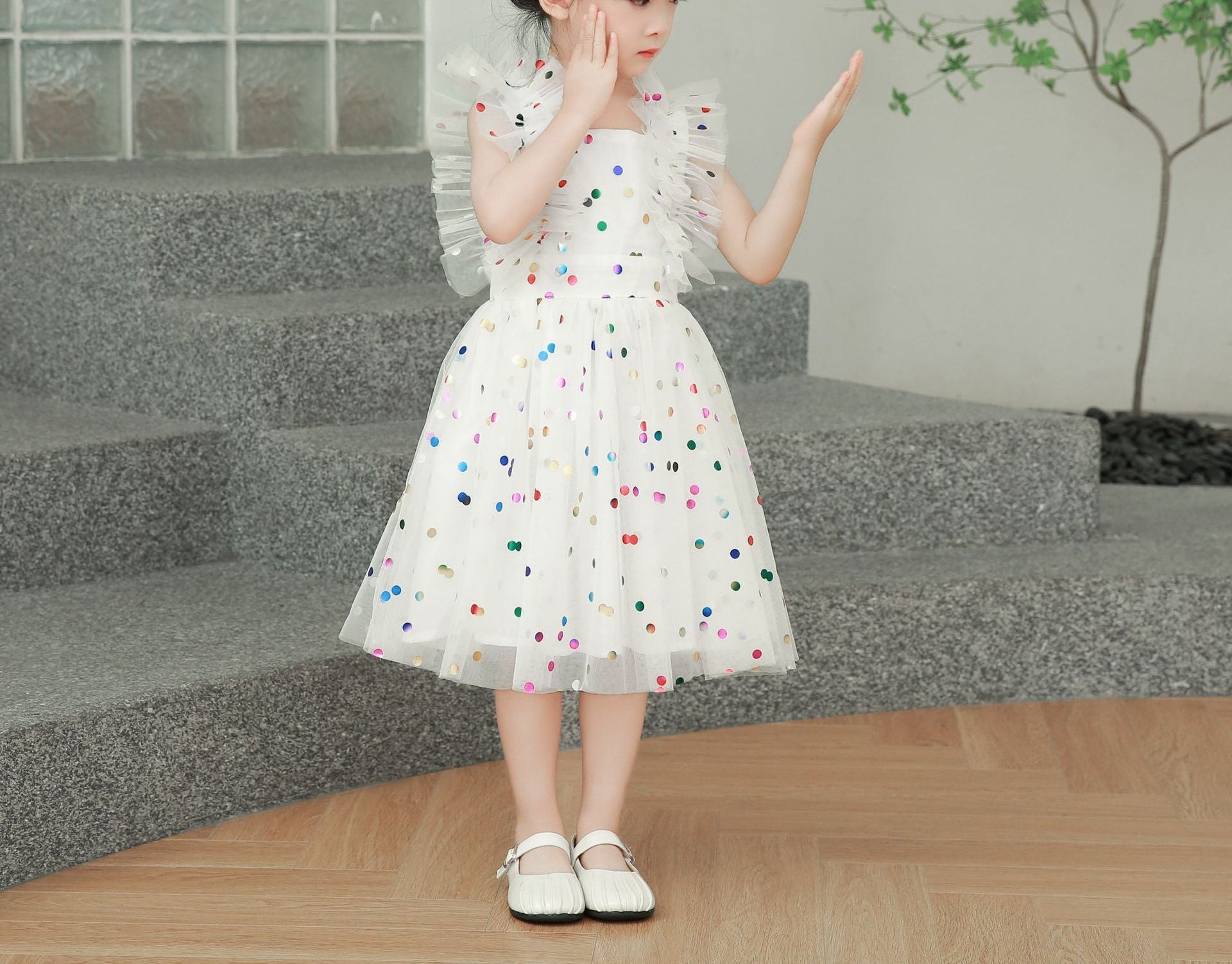Vestido Infantil de Tule Poá