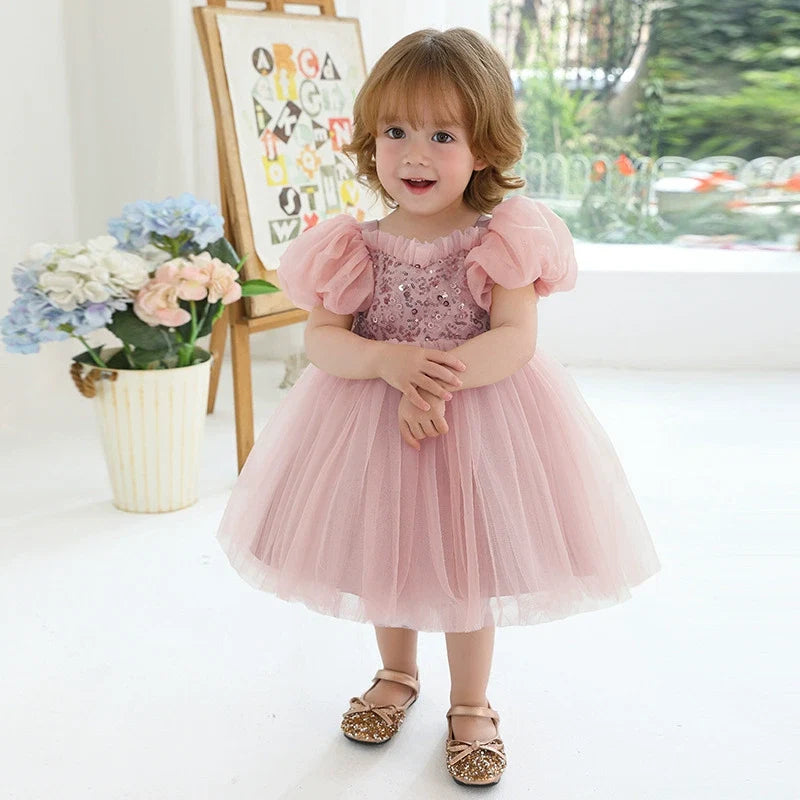 Vestido Infantil De Festa Lantejoulas e Tule