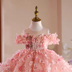 Vestido Infantil de Festa Rosa Florzinhas