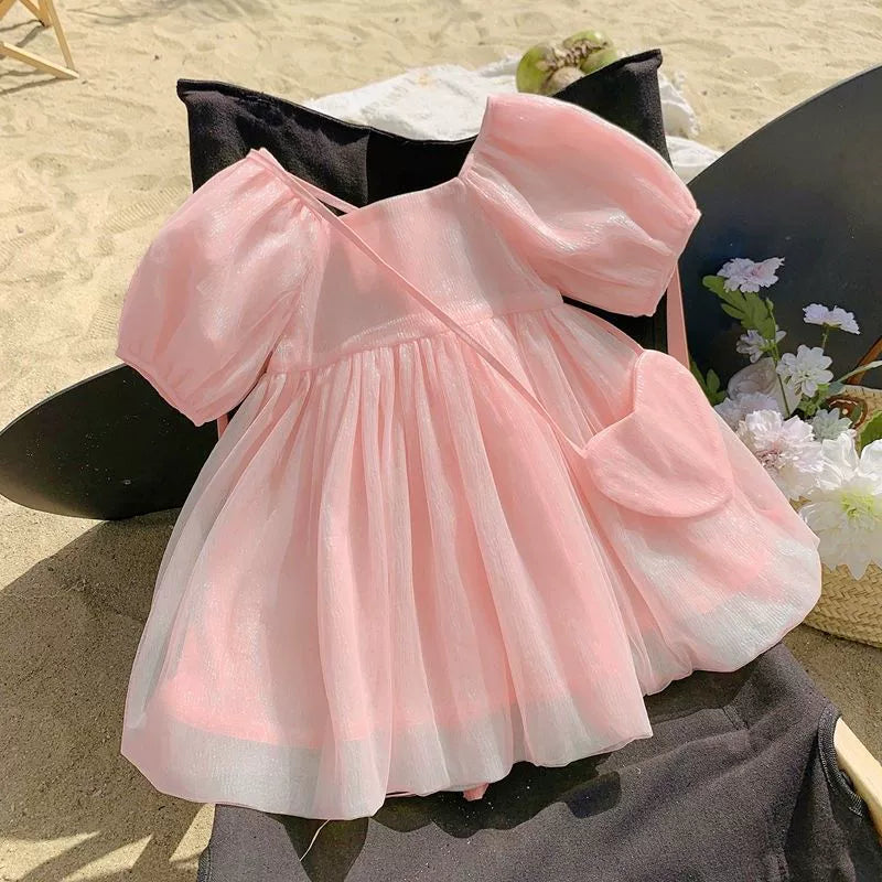 Vestido Infantil De Tule Bolsinha