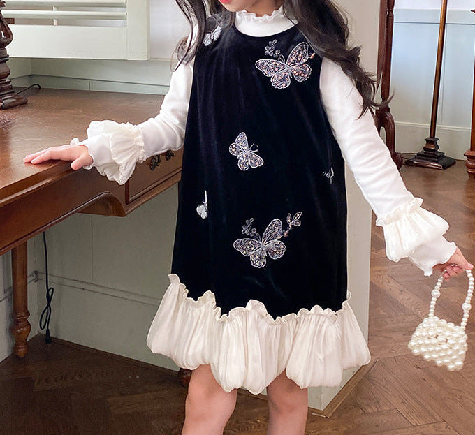 Vestido Infantil Veludo Borboletas