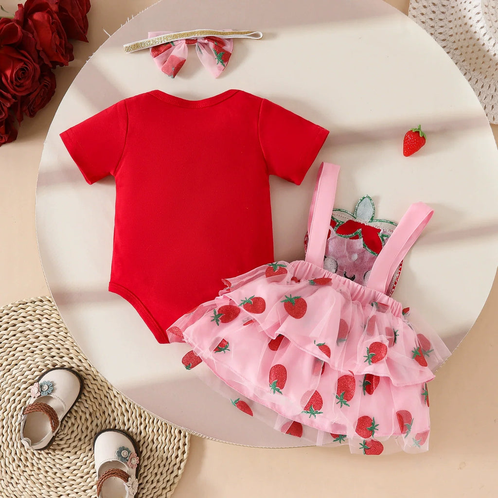 Conjunto Infantil Jardineira Margaridas/ Moranguinhos