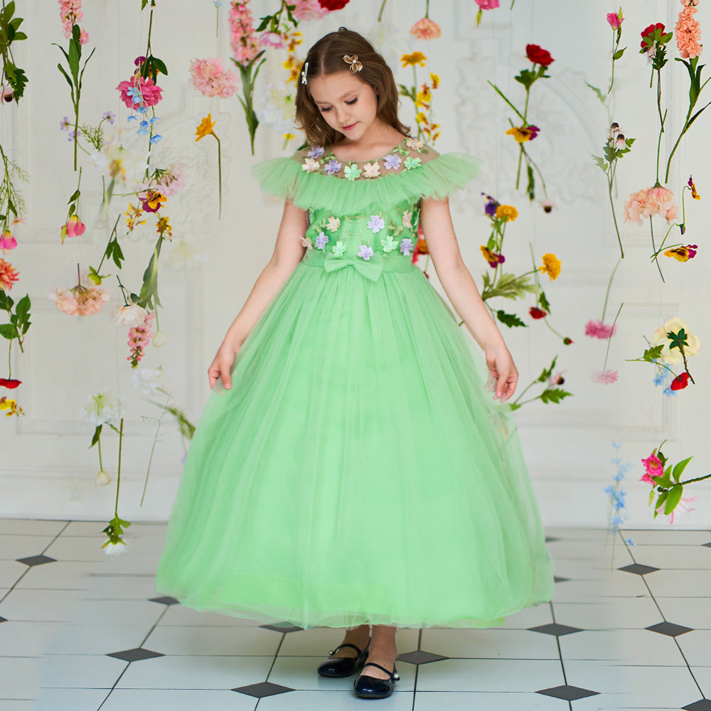 Vestido Infantil Verde Florzinhas e Lacinho