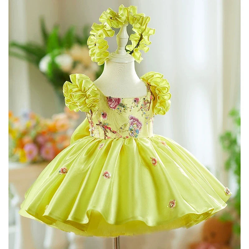 Vestido de Festa Amarelo Florzinhas