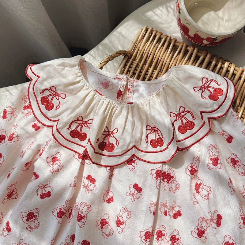 Vestido Infantil Laço Cerejinhas