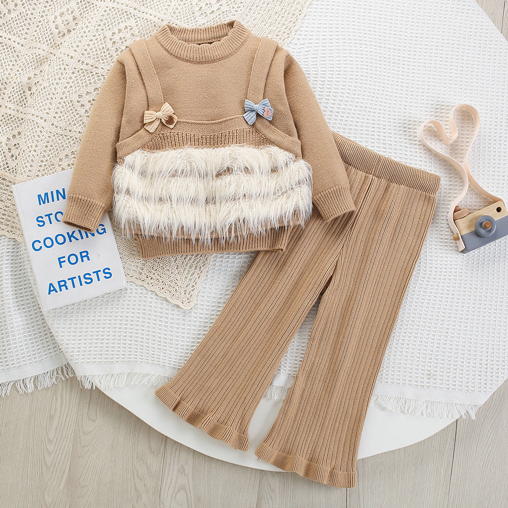 Conjunto Infantil Tricô Lacinho e Pelinhos