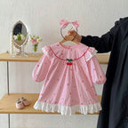 Body/ Vestido Infantil Rosa Cerejinhas