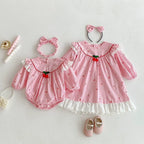 Body/ Vestido Infantil Rosa Cerejinhas