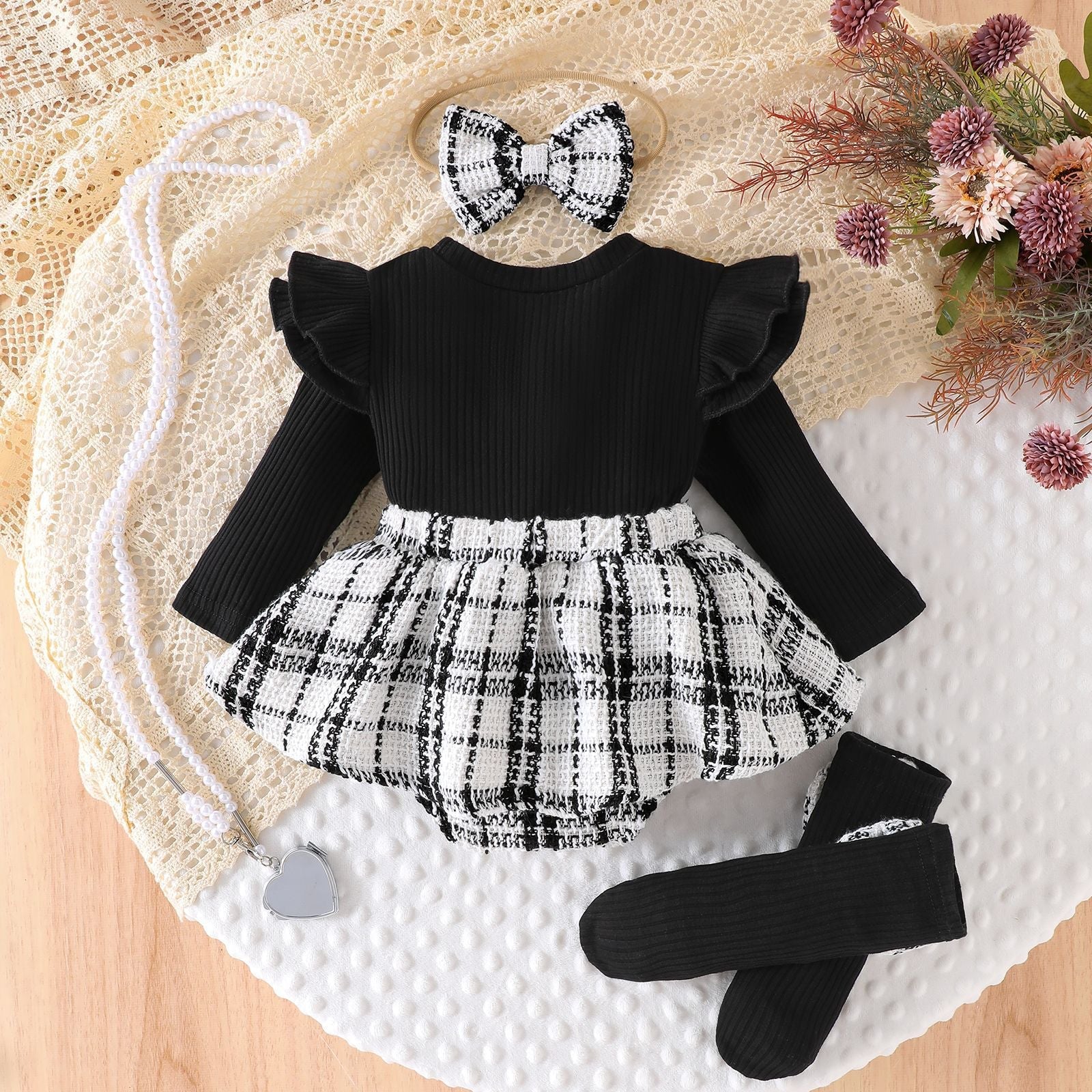 Conjunto Infantil Feminino Botões e Xadrez