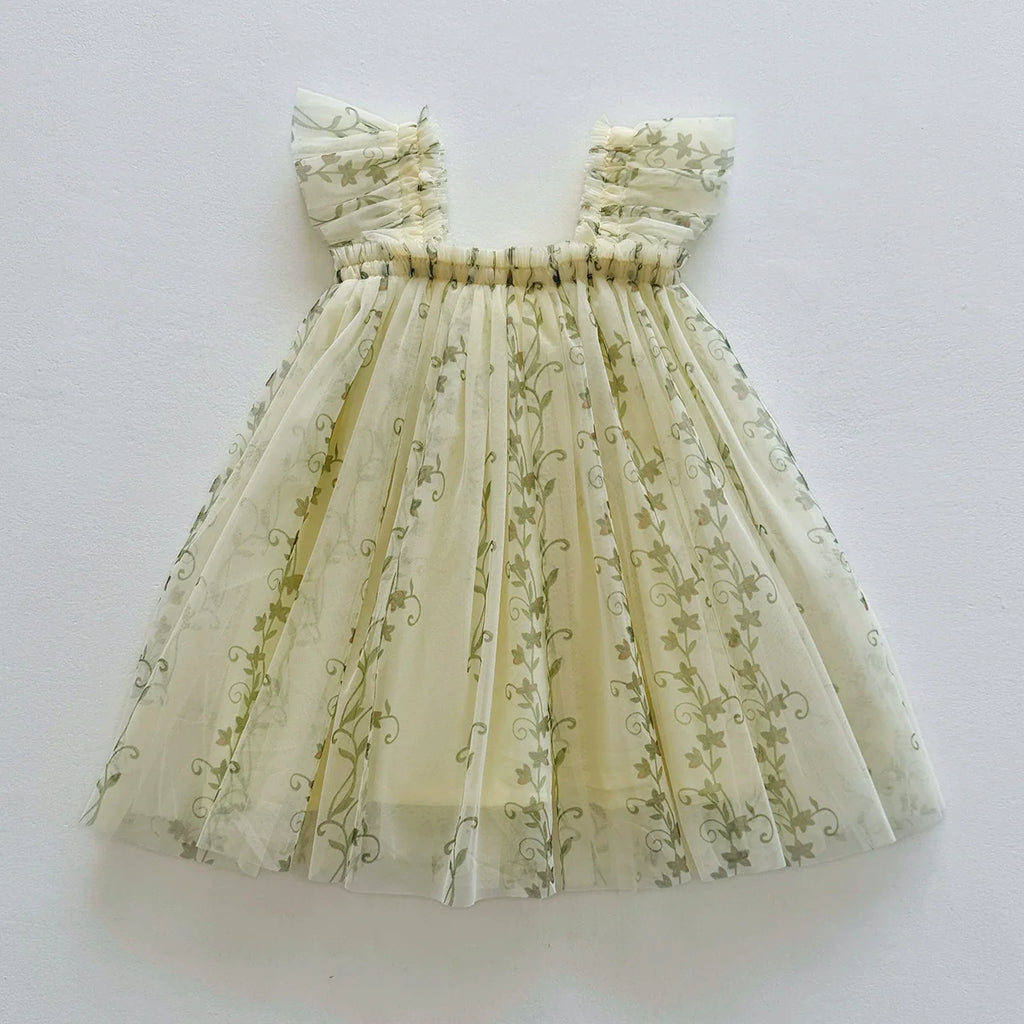 Vestido Infantil Tule Ramos de Flores