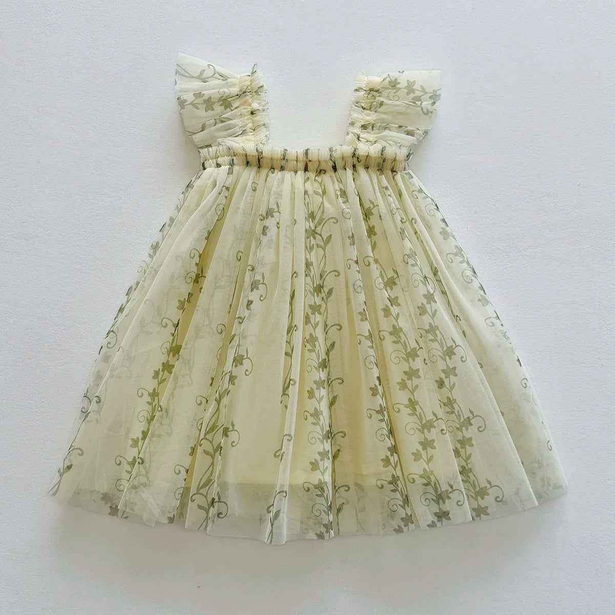 Vestido Infantil Tule Ramos de Flores