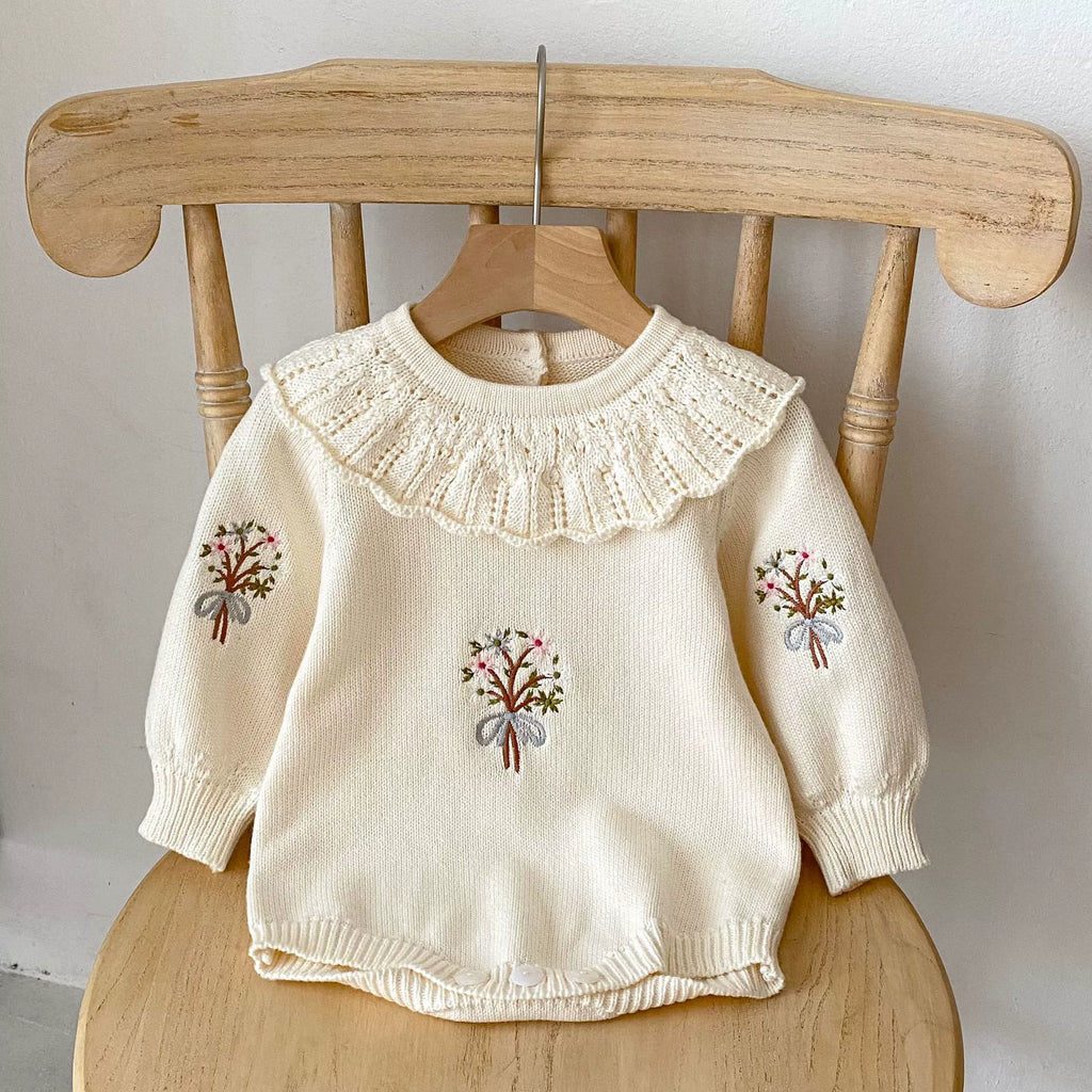 Body Infantil de Tricô Bordadinho Flores