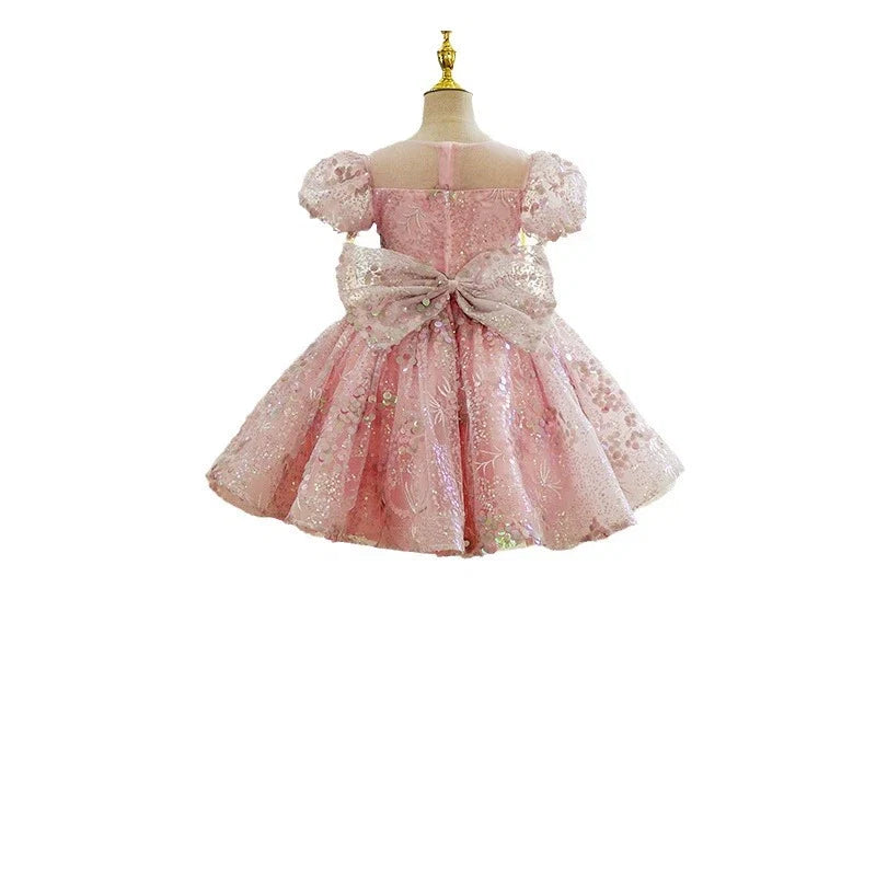 Vestido Infantil Rosa Lantejoulas