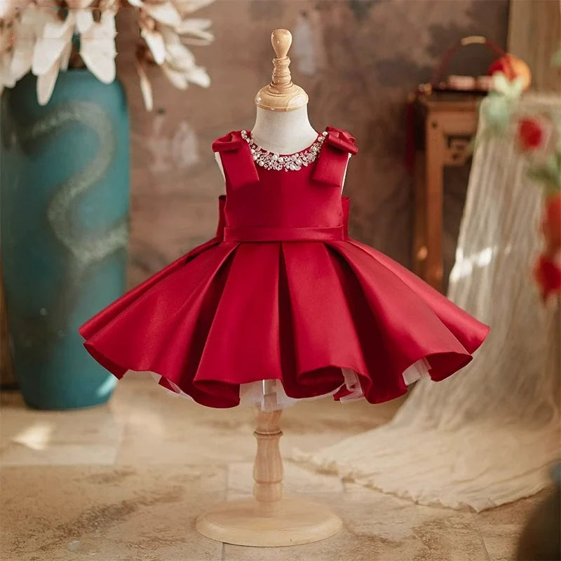Vestido Infantil de Festa Vermelho Pérolas