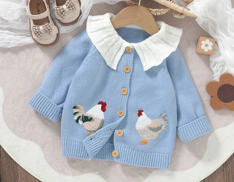 Cardigan Infantil de Tricô Galinhas
