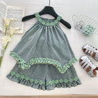 Conjunto Infantil Feminino Jeans Florzinhas