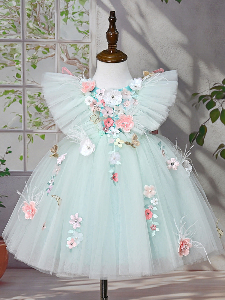 Vestido de Festa Verde Flores Encantado