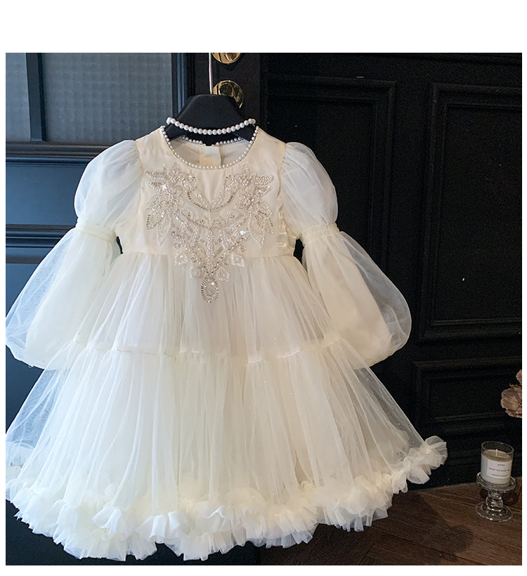 Vestido Infantil de Tule Pérolas