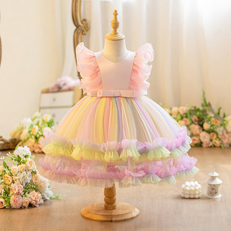 Vestido De Festa infantil Camadas Coloridas
