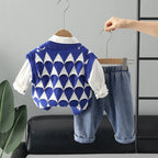 Conjunto Infantil Masculino 3 Peças com Colete de Tricô