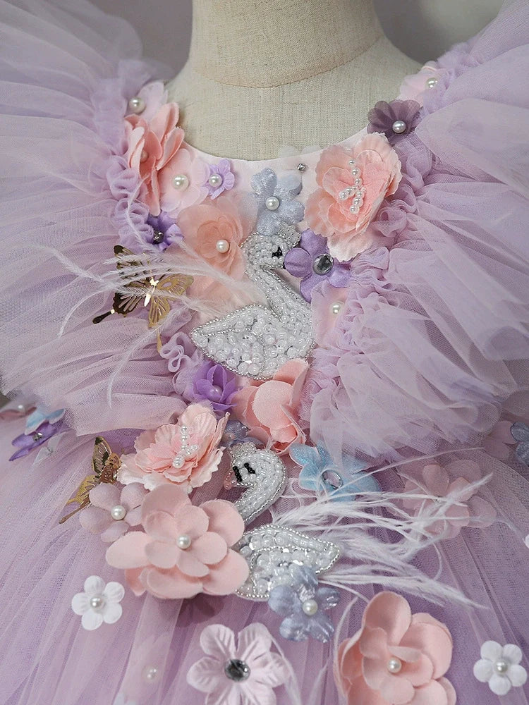 Vestido Infantil de Festa Floral Flamingo
