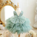 Vestido Infantil Verde Flores e Tule