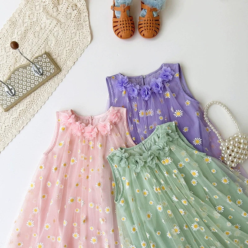 Vestido Infantil Tule Margaridas