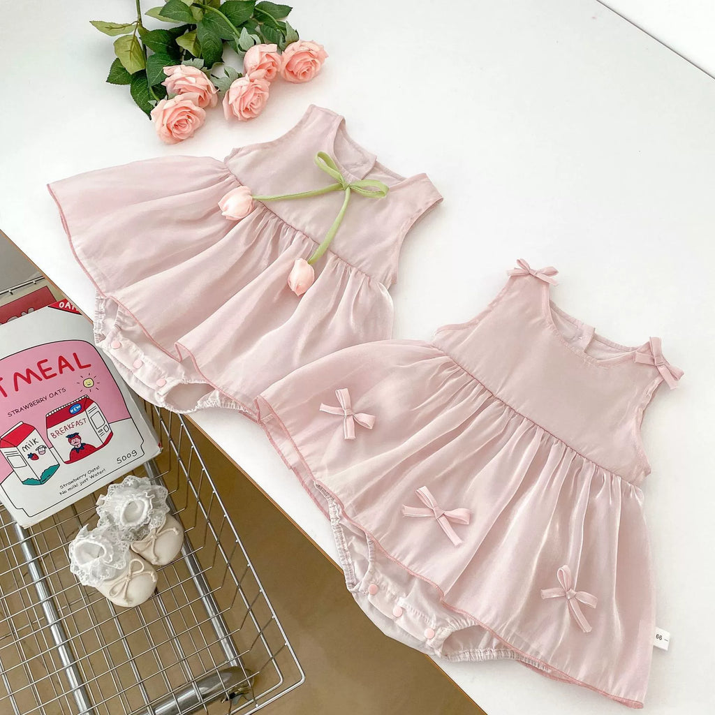 Body/ Vestido Infantil Rosa Tulipas