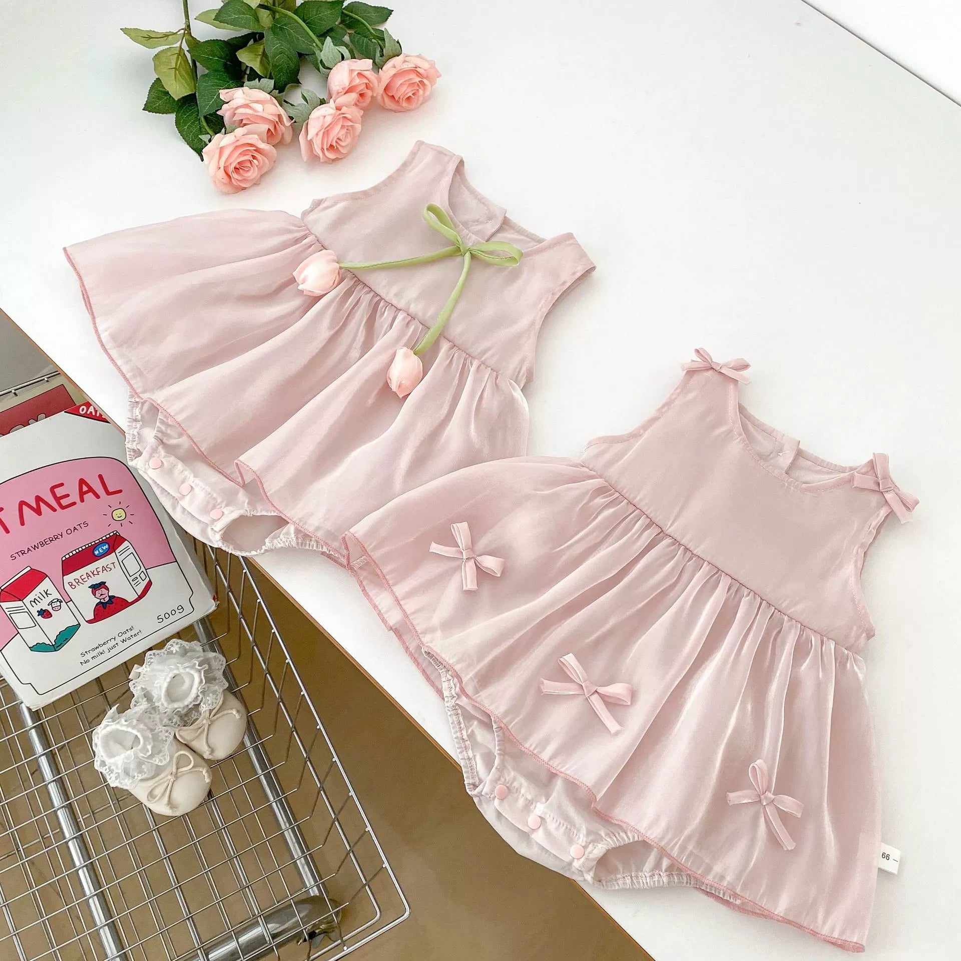 Body/ Vestido Infantil Rosa Tulipas
