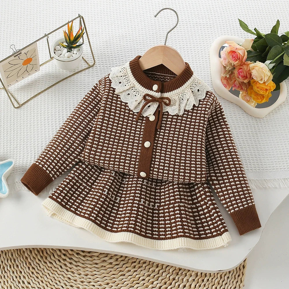 Conjunto Infantil Feminino Tricô Golinha de Renda