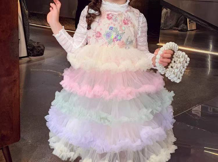 Vestido Infantil Florzinhas e Tule Colorido