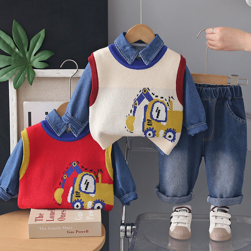 Conjunto Infantil Jeans 3 Peças Jeans Trator
