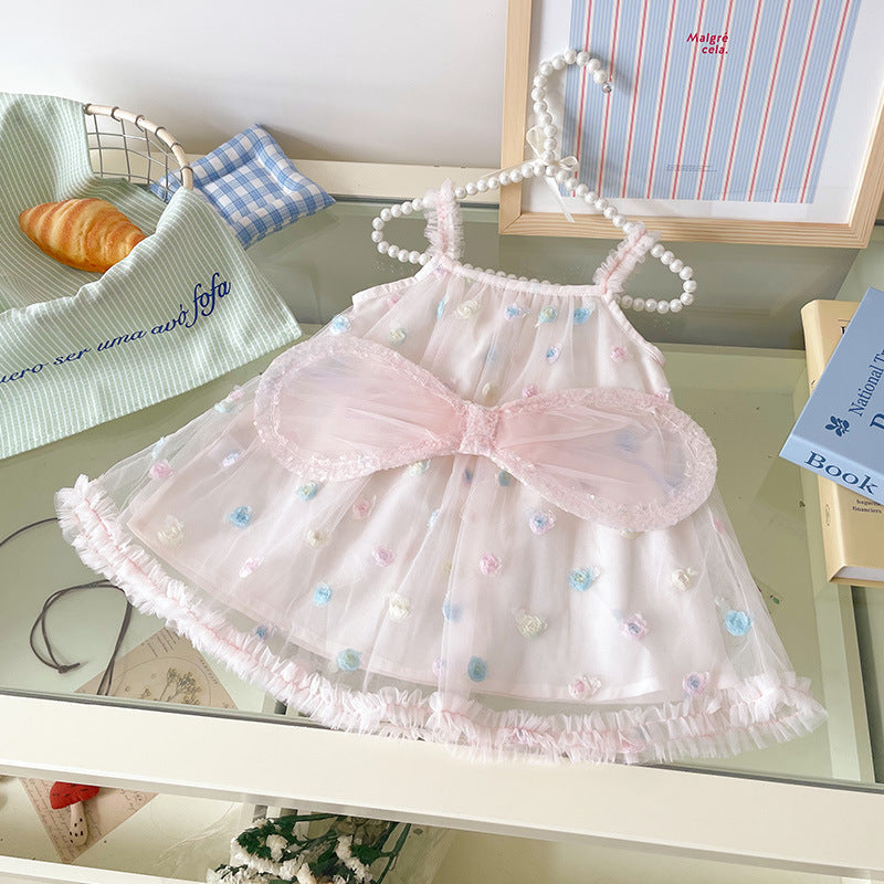 Vestido Infantil de Tule Florzinhas Coloridas
