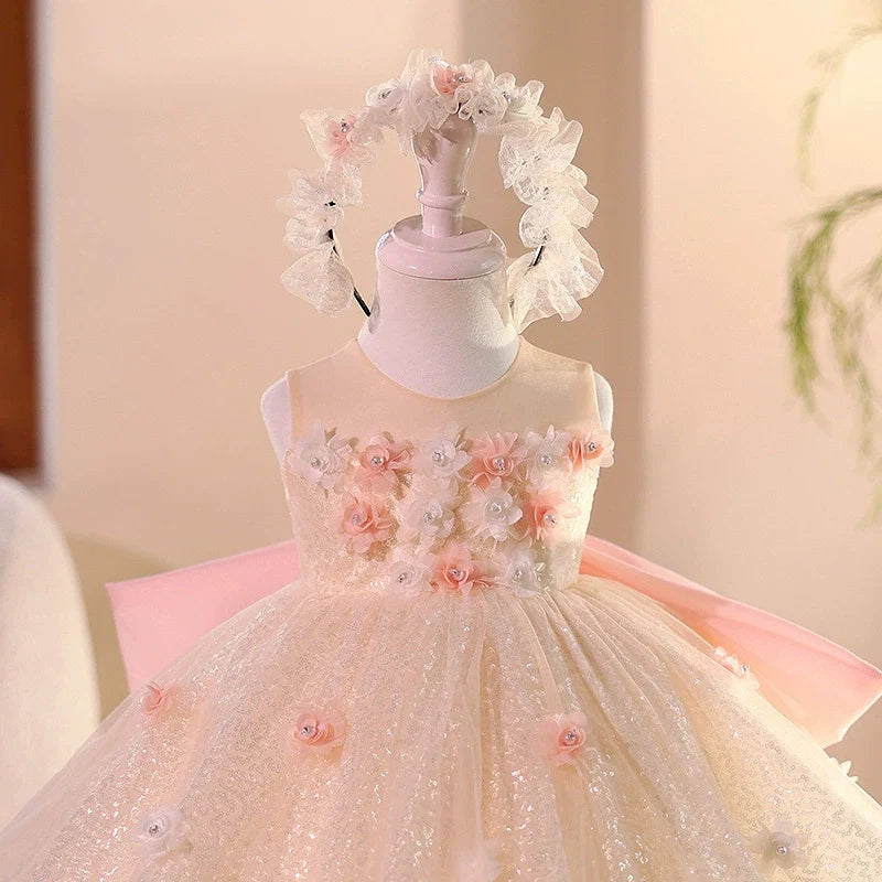 Vestido Infantil de Festa Floral Brilhante